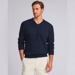 Joseph & Lyman 100% Cashmere V-Neck Sweater Navy Blue – Size L